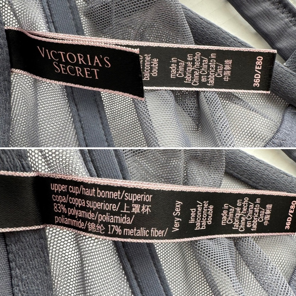 Victorias Secret Very Sexy Lined Balconette longline Bra Gray Silver Lace 36D - Picture 9 of 9